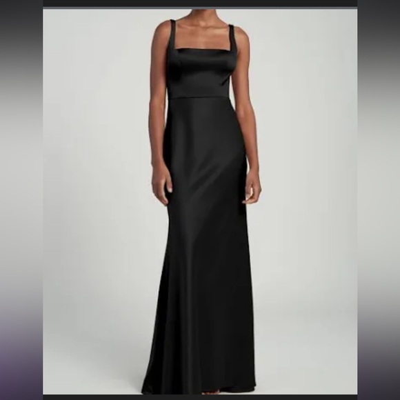 Jenny Yoo Mara Black Satin Dress - Picture 1 of 4